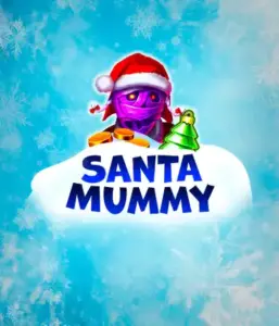  Behold the unique "Santa Mummy" slot game by Belatra, featuring a Santa-clad mummy dressed in festive holiday attire. This vibrant image portrays the mummy with a vivid purple hue, wearing a Santa hat, against a backdrop of snowy blue and icy snowflakes. The game's title, "Santa Mummy," is boldly written in large, cool blue letters.