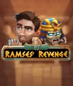 Dive into the mysterious world of the Ramses' Revenge game by Relax Gaming, showcasing a startled explorer and a menacing mummy set against an Egyptian tomb backdrop. This graphic depicts the adventure of tomb exploration, ideal for those interested in historical adventures, offering a captivating gaming experience. 